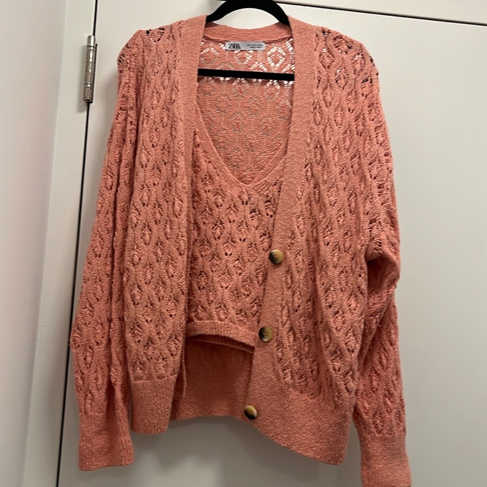 ZARA 2 piece matching set knit cardigan / V-neck top NEW